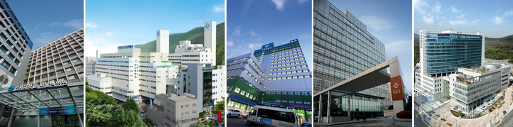 왼쪽부터 서울백병원·부산백병원·상계백병원·일산백병원·해운대백병원 전경(사진=인제대백병원 제공)